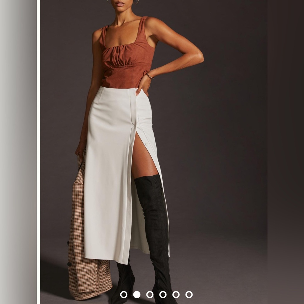 Anthropologie Cream Maxi Skirt with High Slit